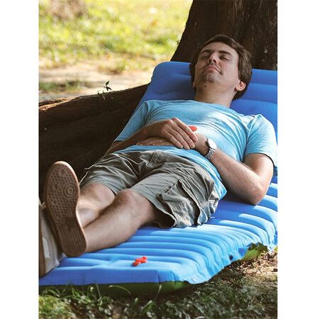 Self inflating Air Mattress Wide Sleeping Pad Splice Inflatable Bed Beach Camping Mat Blue