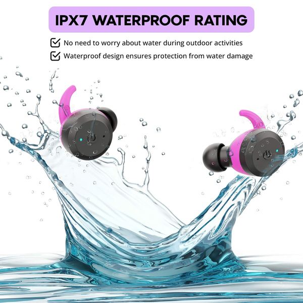 Bluetooth Headphones Wireless Earbuds IPX7 Waterproof Built-in Mic in/Over-Ear Earphones Bluetooth Earbud Perfect for Sports and Daily Use-Pink