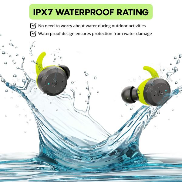 Bluetooth Headphones Wireless Earbuds IPX7 Waterproof Built-in Mic in/Over-Ear Earphones Bluetooth Earbud Perfect for Sports and Daily Use-Green