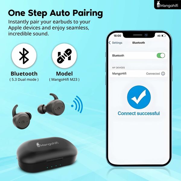 Bluetooth Headphones Wireless Earbuds IPX7 Waterproof Built-in Mic in/Over-Ear Earphones Bluetooth Earbud Perfect for Sports and Daily Use-Black