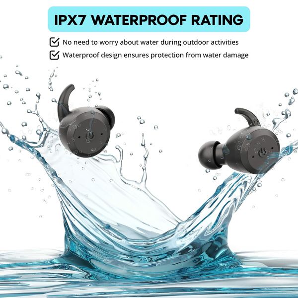 Bluetooth Headphones Wireless Earbuds IPX7 Waterproof Built-in Mic in/Over-Ear Earphones Bluetooth Earbud Perfect for Sports and Daily Use-Black