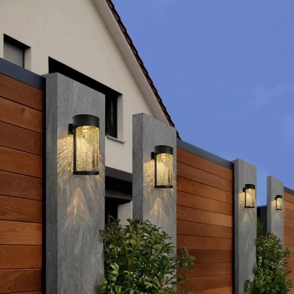 Outdoor Security Decorative Solar Outdoor Lights - Crackle Glass Patio and Fence Wall Lights Warm Light