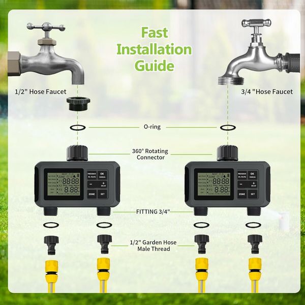 Sprinkler Timer, Programmable Water Timer for Garden Hose, Irrigation Timer, Outdoor Hose Timer for Lawns, Yard and Pool, 2 Outlet