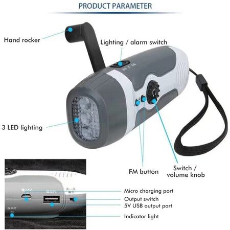 Outdoor 3In1 Portable Flashlight Hand Crank Dynamo FM Radio Power Wind Up LED Camping Lights For Fishing Boating Hiking Camping