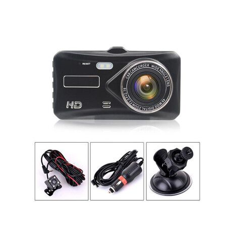 Driving recorder, 170° wide angle, supports loop recording, gravity sensor, parking lot monitoring 4-inch touch screen and full HD dual instrument camera 1080P HD night vision car DVR