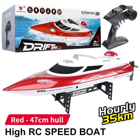 RC Speed,Boat Toy Gift, HJ806 2.4Ghz 200m Long Distance Remote Control Boat for Pool and Lakes, Distance Indicator, Auto Flip Function (Red)