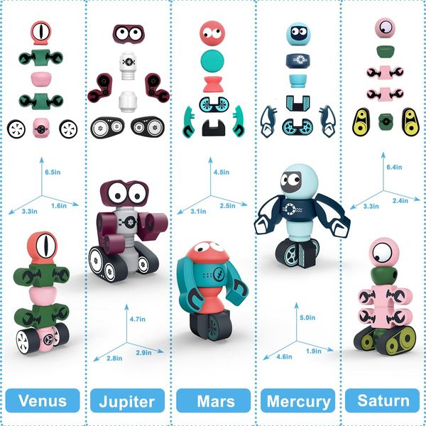 Magnetic Robots Blocks Set for Kids with Storage Box Stacking Robots Toy STEM Educational Playset for Kids