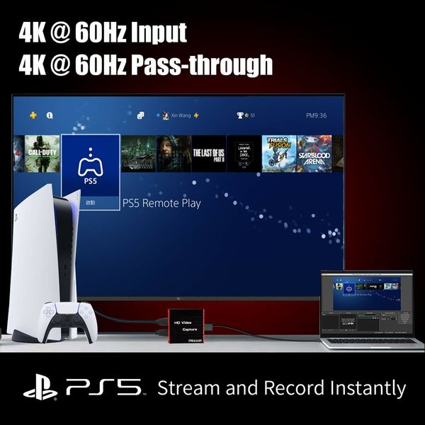 4K Game HDMI Video USB3.0 Capture Card Live Streaming Share for PS5 PS4 Switch Wii U DSLR Xbox on OBS Support Windows, Mac, Zero Latency HDMI Pass-Through