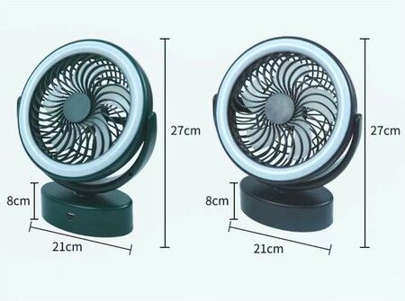 Green Portable Camping Fan, Small Tent Fan with Hanging Hook, 3000mAh USB Battery Fan with LED Lights for Desk, Bedroom, Travel & Emergency Kit