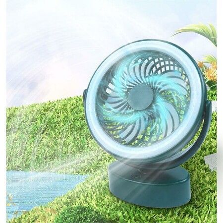 Green Portable Camping Fan, Small Tent Fan with Hanging Hook, 3000mAh USB Battery Fan with LED Lights for Desk, Bedroom, Travel & Emergency Kit