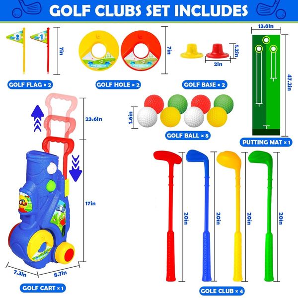 Golf Club Set for Kids,Indoor Outdoor Sports Toys,Christmas Birthday Gift Kids,Toddler Golf Set with 4 Clubs,8 Balls,2 Practice Holes,Shoulder Strap,Ages 3+