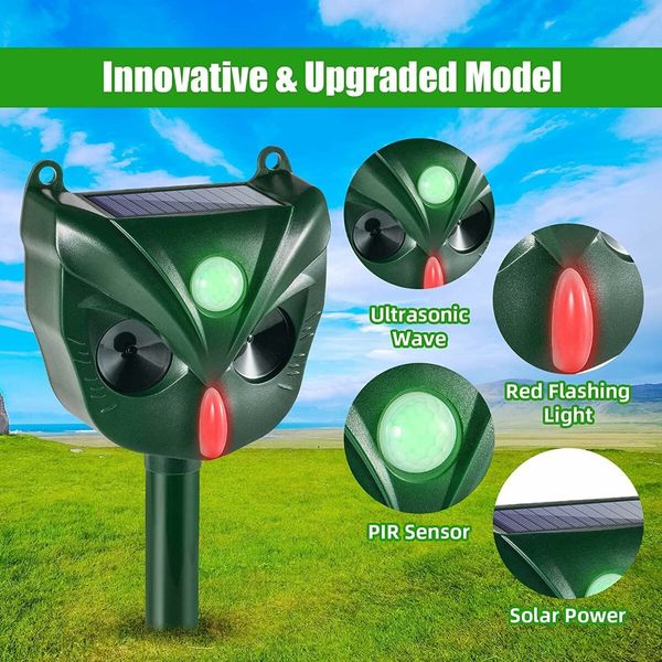 Ultrasonic Cat Deterrent, Outdoor 5 Modes Solar Powered Deterrent Device with Motion Sensor for Garden, Farm, Yard, Dogs, Cats, Birds and More