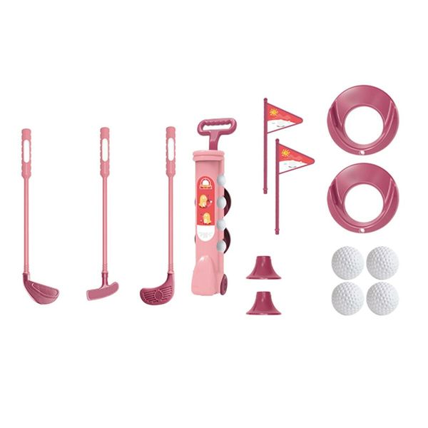 Indoor Play Golf Toys Kids Golf Set Kids Golf Toy Set with Club Balls Flag Practice Holes Indoor/outdoor Sports Gift Color Pink