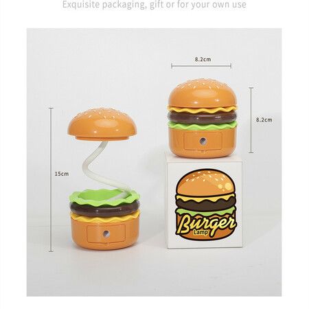 Small Desk Lamp Hamburger Cute Night Light, Foldable Rechargeable Kids Table Lights Novelty Reading Lamps with Pencil Sharpener Gift for Kids