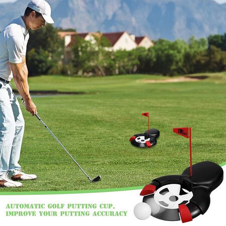 Indoor Outdoor Automatic Golf Putting Cup with Return Hole Bundle, Golf Putting Game for Office, Ball Return Machine for Home