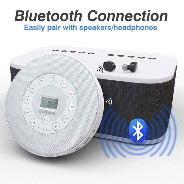 Portable CD Player Built-in Speaker Stereo, Personal Walkman MP3 Players 2000mAh Rechargeable Compact Car Disc CD Music Player USB Play Anti-Shock Protection (White)