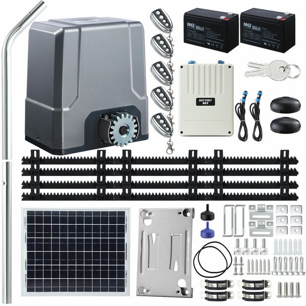 Solar Auto Gate Opener Sliding Door Operator Automatic Motor System 500kg Opening Driveway Garage Home Security Remote Control 4m Gear Track