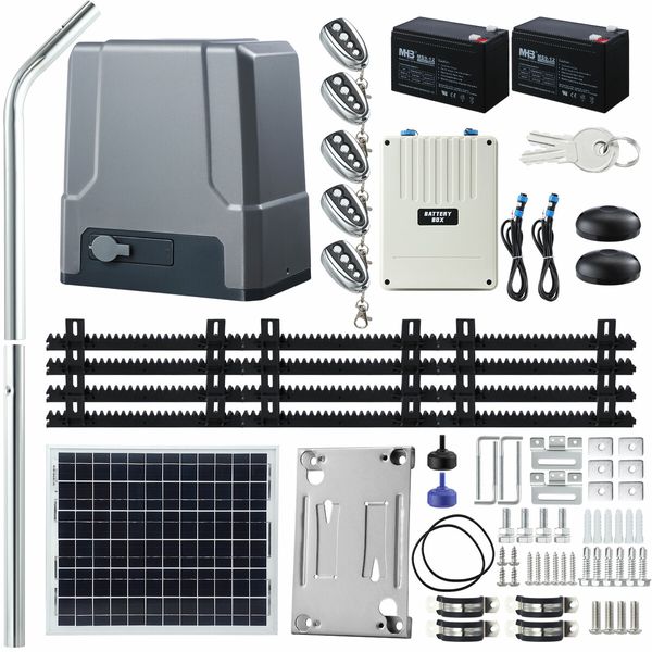 Solar Auto Gate Opener Sliding Door Operator Automatic Motor System 500kg Opening Driveway Garage Home Security Remote Control 4m Gear Track