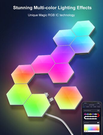 10 Pack-Glide Hexa Light Panels,Hexagon LED Wall Lights, Wi-Fi Smart Home Decor Creative Wall Lights with Music Sync, Christmas， Gaming Decor,