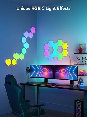 6 Pack-Glide Hexa Light Panels,Hexagon LED Wall Lights, Wi-Fi Smart Home Decor Creative Wall Lights with Music Sync, Christmas， Gaming Decor,