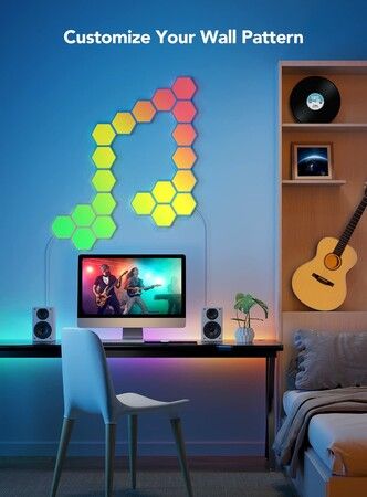 6 Pack-Glide Hexa Light Panels,Hexagon LED Wall Lights, Wi-Fi Smart Home Decor Creative Wall Lights with Music Sync, Christmas， Gaming Decor,