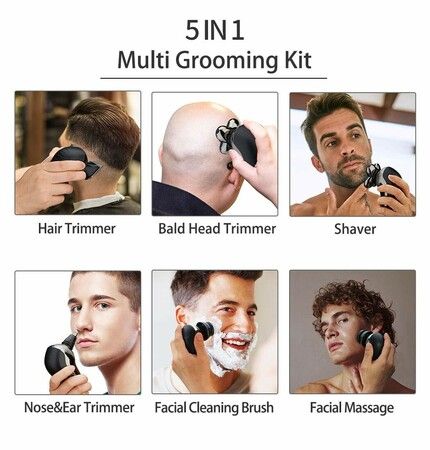 Electric Razor Kit Wet Dry Rotary Shavers Nose Hair Beard Trimmer Clippers Facial Cleansing Brush Cordless Waterproof USB Charging Rechargeable