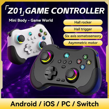 Wireless Game Controller for PC/iOS/Android/Switch, Remote Gamepad with Joystick Adjustable Turbo Vibration Supports Multi-Platform&App- Black