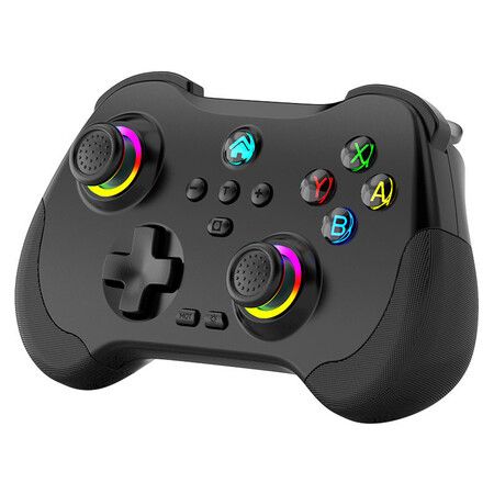 Wireless Game Controller for PC/iOS/Android/Switch, Remote Gamepad with Joystick Adjustable Turbo Vibration Supports Multi-Platform&App- Black