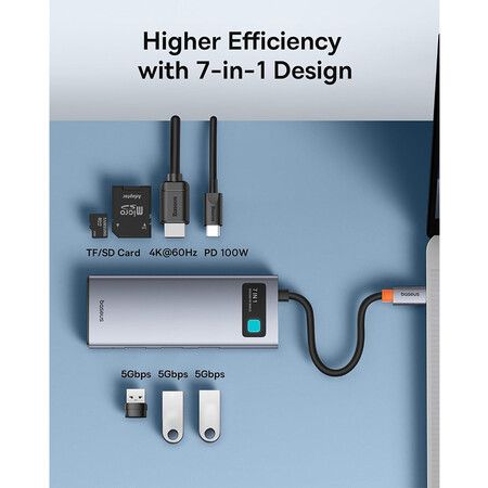 USB C Hub,7 in 1 USB Hub with 3 USB-A 5Gbps, PD 100W, TF/SD Card Reader for iPhone 15, Mac, Dell, Acer, HP, ASUS