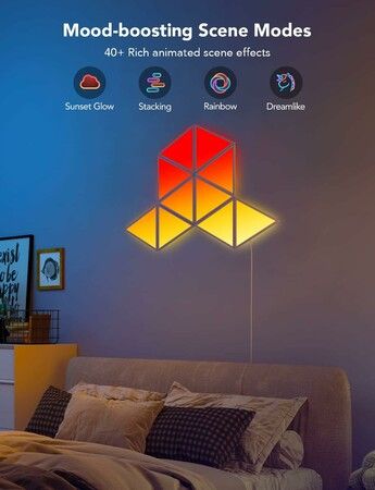 6 Pack-Triangle Light Panels,RGBIC Glide Wall Light, Multicolor Effects,Music Sync,DIY Design, Smart APP Control,Works with Alexa & Google Assistant