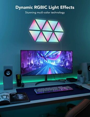 6 Pack-Triangle Light Panels,RGBIC Glide Wall Light, Multicolor Effects,Music Sync,DIY Design, Smart APP Control,Works with Alexa & Google Assistant