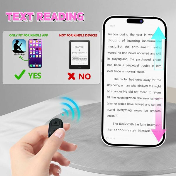 Tiktok Scroll Ring with Bluetooth,Kindle App Remote Page Turner Clicker,with Mobile Phone Holder,Wireless Camera Shutter Selfie Button-Compatible with iPhone,iPad,Android (Black)