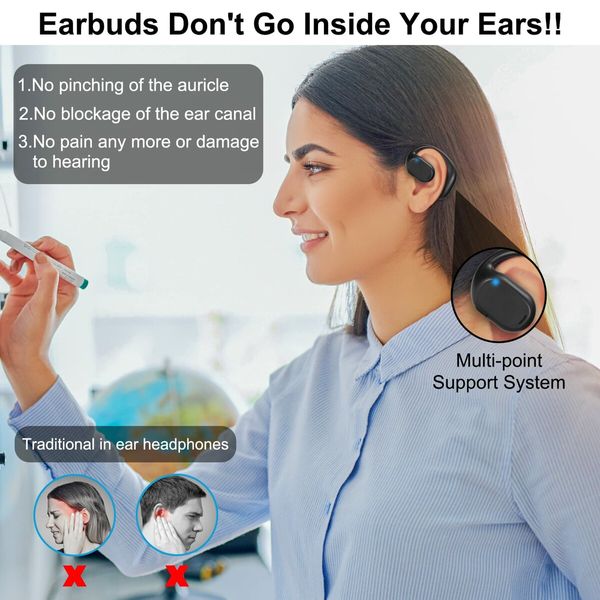 Open Ear Headphones,Air Conduction Headphones Bluetooth 5.3 Touch Control Wireless Earbuds,Up to 16 Hours Playtime Earphones with Dual 16.2mm Dynamic Drivers Deep Bass (Black)