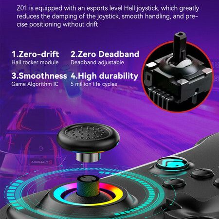 Wireless Game Controller for PC/iOS/Android/Switch, Remote Gamepad with Joystick Adjustable Turbo Vibration Supports Multi-Platform&App-