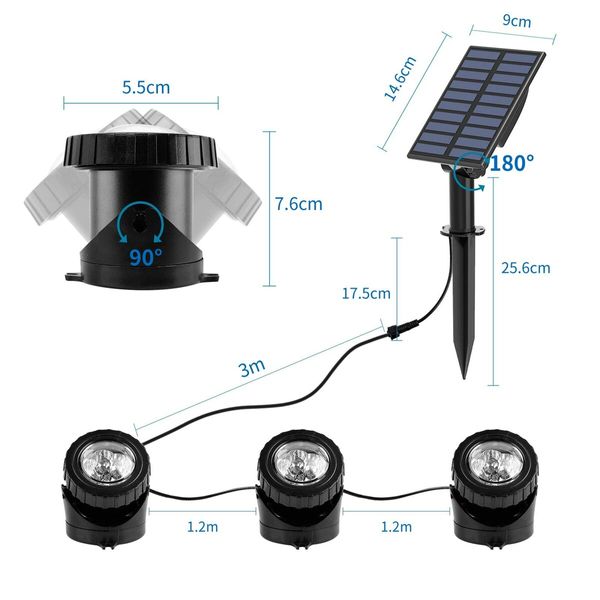 Solar Pond Lights, 3 in 1 RGB Color Changing Underwater Pond Lights, Outdoor Waterproof LED Landscape Spotlights for Fish Tank Garden Yard Pool Pond Fountain Waterfall Decoration(3 Head Lamp)