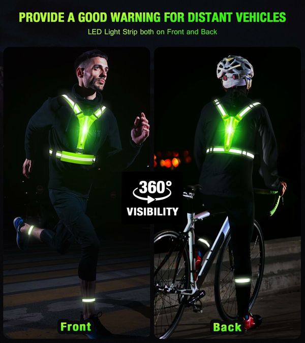 LED Reflective Vest Running Gear Set,USB Rechargeable Light Up Running Vest for Runners Night Walking with Waterproof Phone Bag,High Visibility Armband,Adjustable Waist&Shoulder for Men Women (Green)