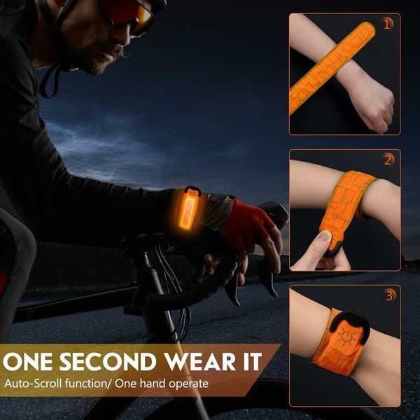 LED Armband Rechargeable for Running Walking at Night,Running Lights for Runners,Running Lights,High Visibility Reflective Running Gear Adjustable Light Up Bands for Men Women Kids (Orange,2 Pack)