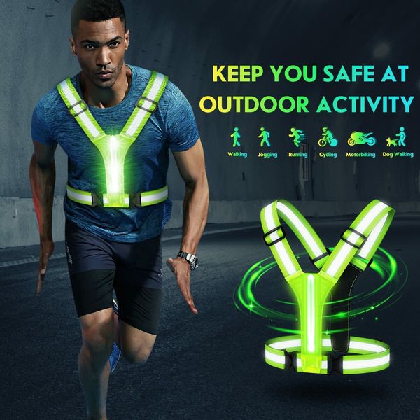 Led Light Up Running Vest Reflective Vest for Walking at Night,High Visibility Night Running Gear Rechargeable Adjustable Running Lights for Runners Walkers Men Women