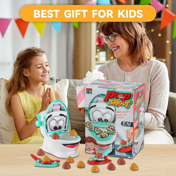 Family Poop Shoot The Toilet Creative Toy for 4 to 12 Years Boys and Girls,Include 12 Poops, 2 Launchers and A Sticker For Age 4+