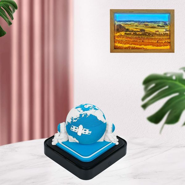 Desk Calendar With Lights 2024 DIY Earth Calendar 3D Memo Pad Paper Art Earth Sculpture Gift For Teacher/Colleague/Classmate/Child (Earth-Blue)