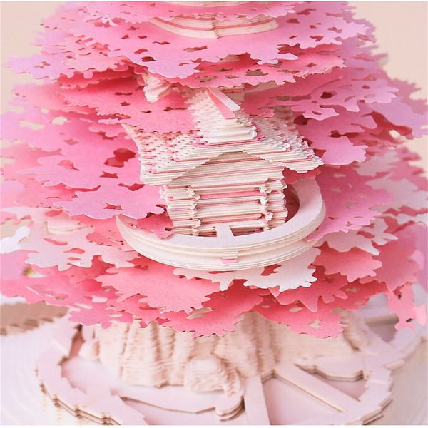 Desk Calendar With Lights 2024 DIY Calendar 3D Memo Pad Paper Art Sakura Tree Calendar  for Teacher,Monthly Calendar Gift Desktop Decoration (Pink)