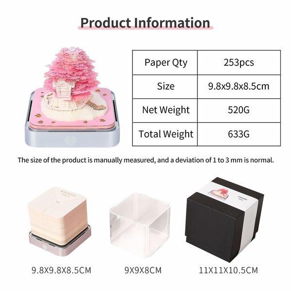 Desk Calendar With Lights 2024 DIY Calendar 3D Memo Pad Paper Art Sakura Tree Calendar  for Teacher,Monthly Calendar Gift Desktop Decoration (Pink)