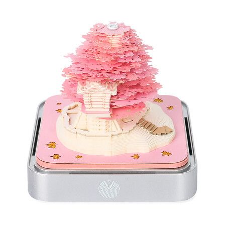 Desk Calendar With Lights 2024 DIY Calendar 3D Memo Pad Paper Art Sakura Tree Calendar  for Teacher,Monthly Calendar Gift Desktop Decoration (Pink)