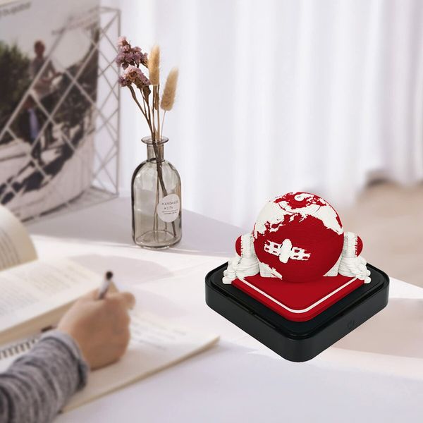 Desk Calendar With Lights 2024 DIY Earth Calendar 3D Memo Pad Paper Art Earth Sculpture Gift For Teacher/Colleague/Classmate/Child (Earth-Red)