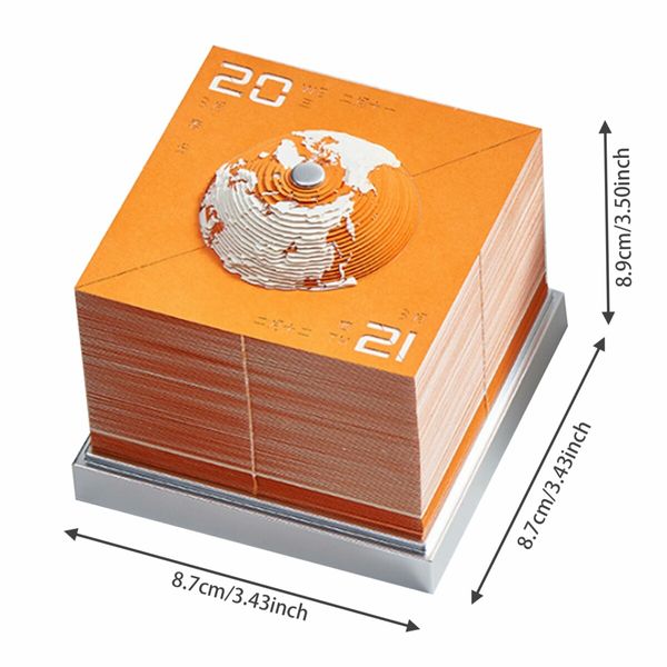 2024 3D Calendar DIY Earth Timepiece Calendar 2024 Desk Calendar Desktop Tear Away Calendar Sculpture Non-sticky Artsy Pads for Home Office School (Orange)