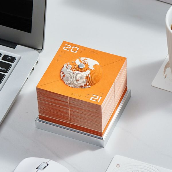 2024 3D Calendar DIY Earth Timepiece Calendar 2024 Desk Calendar Desktop Tear Away Calendar Sculpture Non-sticky Artsy Pads for Home Office School (Orange)