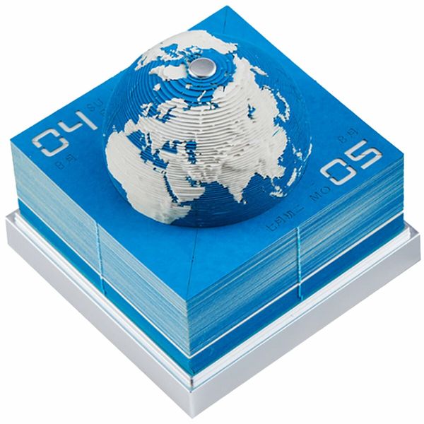 2024 3D Calendar DIY Earth Timepiece Calendar 2024 Desk Calendar Desktop Tear Away Calendar Sculpture Non-sticky Artsy Pads for Home Office School (Blue)