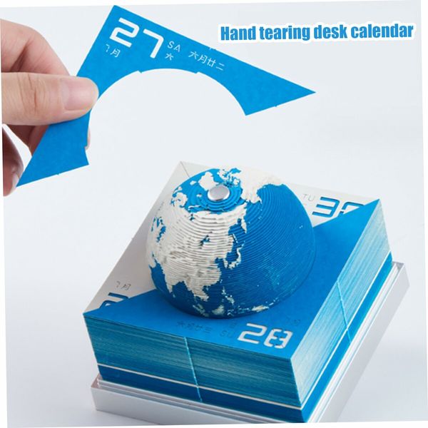 2024 3D Calendar DIY Earth Timepiece Calendar 2024 Desk Calendar Desktop Tear Away Calendar Sculpture Non-sticky Artsy Pads for Home Office School (Blue)