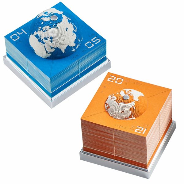 2024 3D Calendar DIY Earth Timepiece Calendar 2024 Desk Calendar Desktop Tear Away Calendar Sculpture Non-sticky Artsy Pads for Home Office School (Blue)