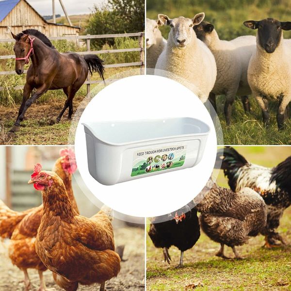 2 Pack Chicken Feeder Box Feed Trough and Waterer Bucket with Clips for Goat Duck Turkey Sheeple Pig Horse Chicken Deer Goose, Goat Feeder Supplies Color White